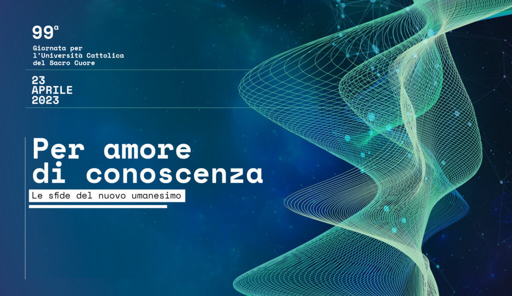 sfondo rivisitato per la giornata 99 dell'università cattolica con la frase per amore di conoscenza